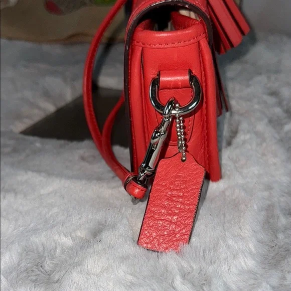 Coach Red Leather Crossbody Bag with Silver Hardware